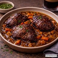 Vepřová líčka tažená na černém pivu v zeleninovém základu