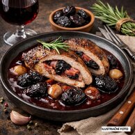 Bažantí prsíčko plněné slaninou a švestkami na červeném víně