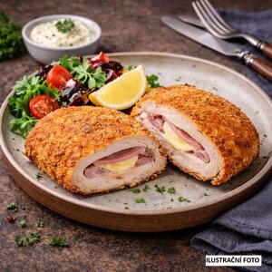 Smažený řízek plněný šunkou a sýrem